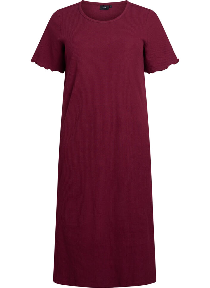 Maxi dress in jersey with short sleeves, Dark Bordeaux, Packshot image number 0