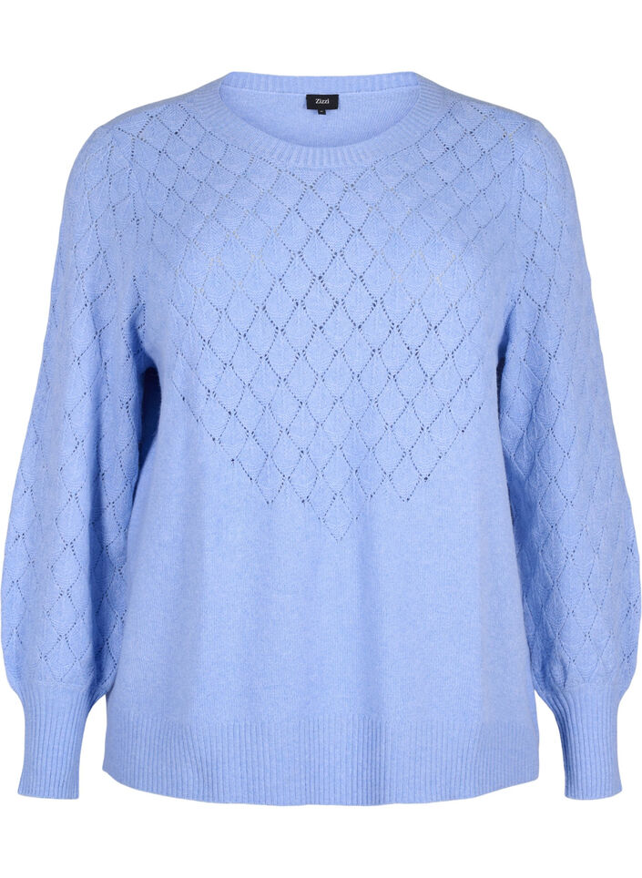 Knitted blouse with lace pattern, Cornflower Blue Mel., Packshot image number 0
