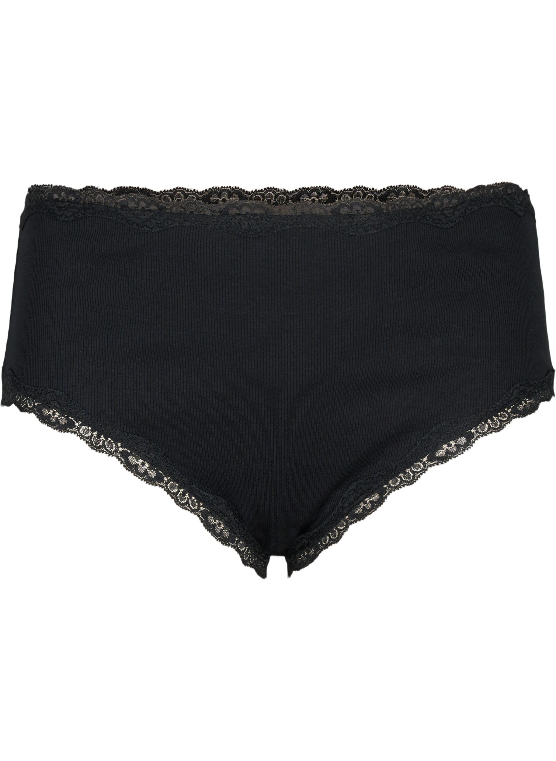 Zizzifashion 2-pack knickers with lace edge, Black/Black, Packshot image number 2