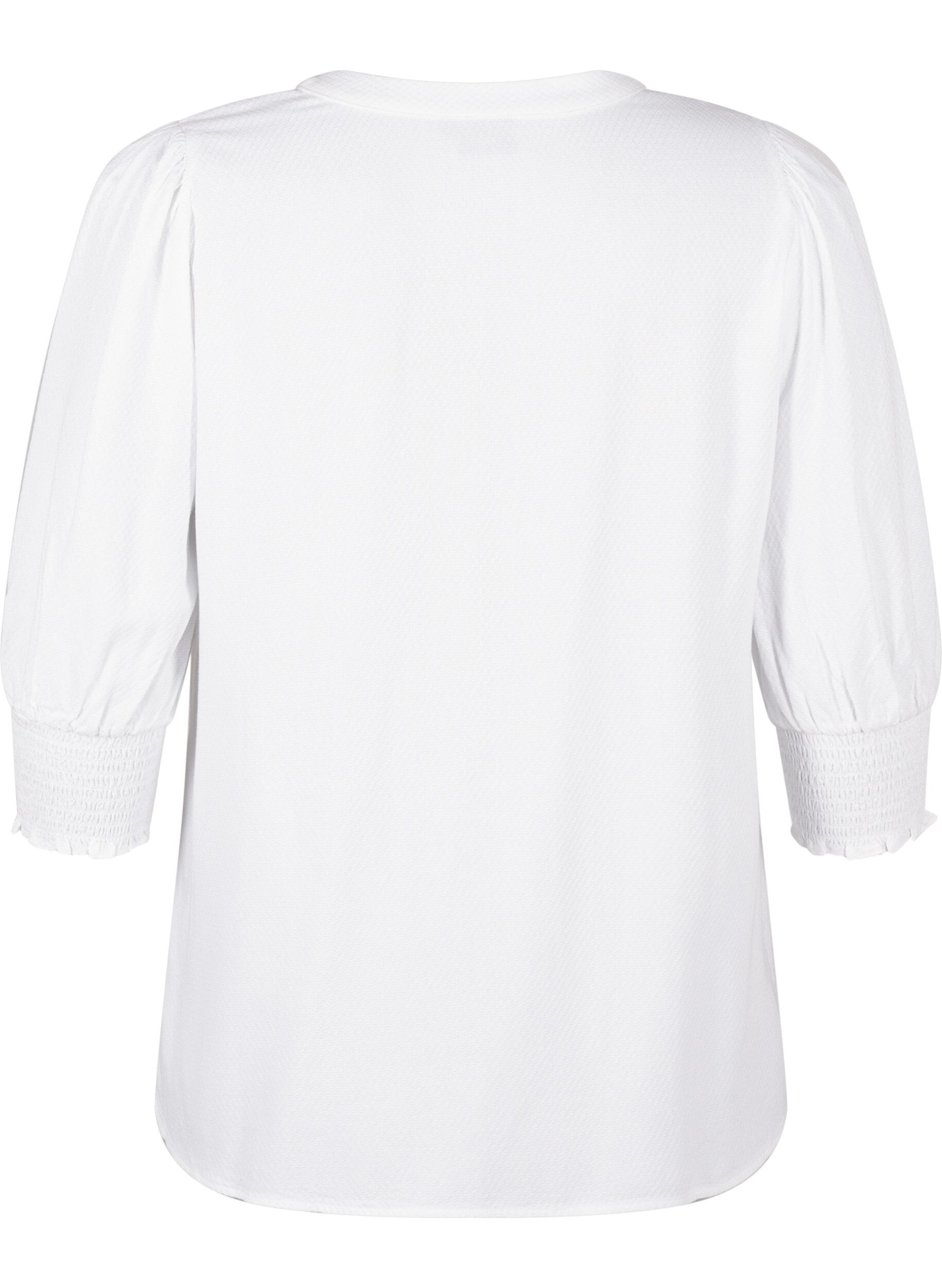 Zizzifashion Viscose blouse with smock and ruffle detail, Bright White, Packshot image number 1