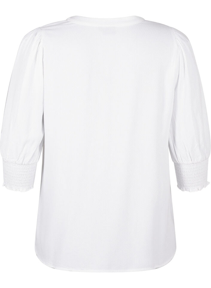 Viscose blouse with smock and ruffle detail, Bright White, Packshot image number 1
