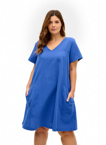 Short-sleeved cotton dress, Dazzling Blue, Model image number 0