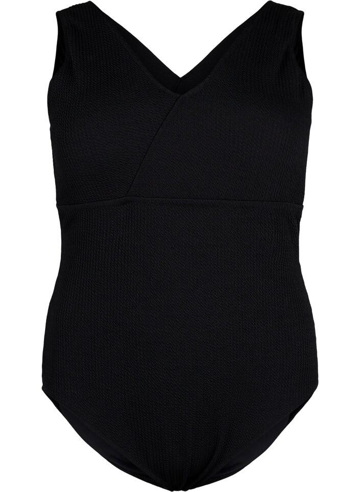 Swimsuit with crepe structure and wrap effect, Black, Packshot image number 0