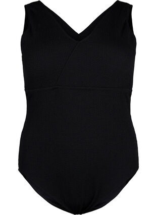 Swimsuit with crepe structure and wrap effect, Black, Packshot image number 0