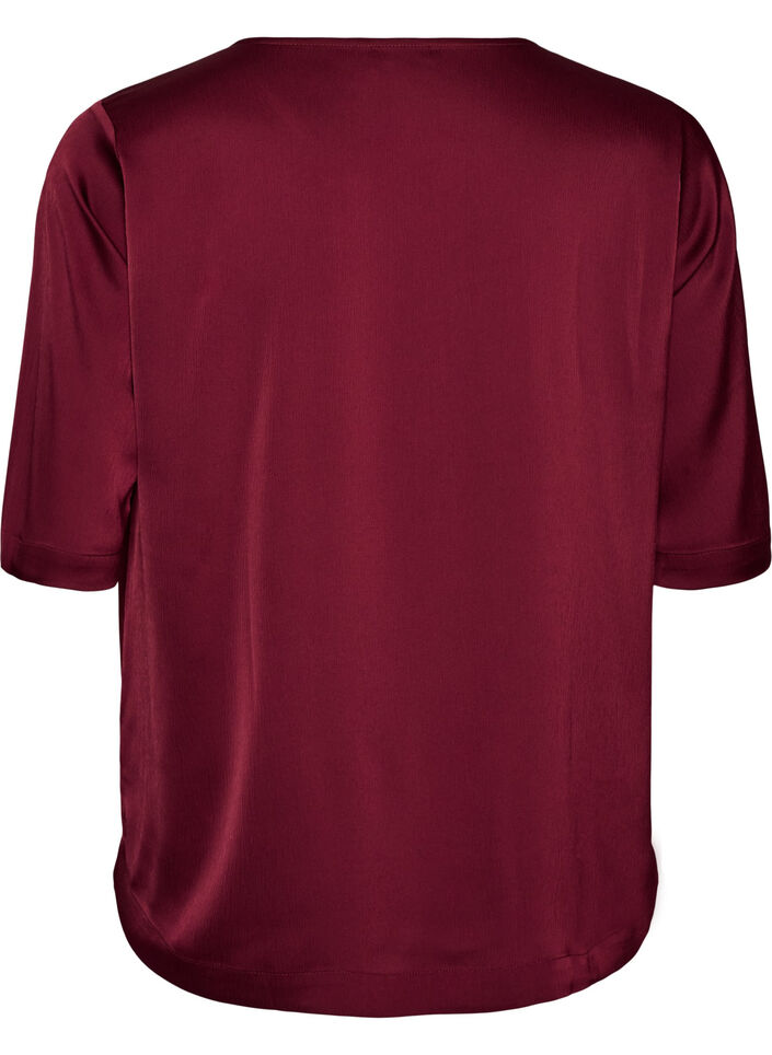 Satin blouse with elbow-length sleeves, Red, Packshot image number 1