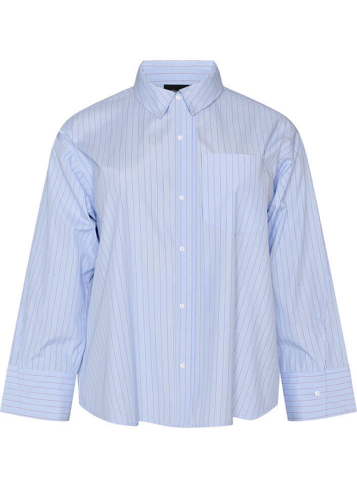 Striped shirt with wide cuffs, Light Blue, Packshot image number 0