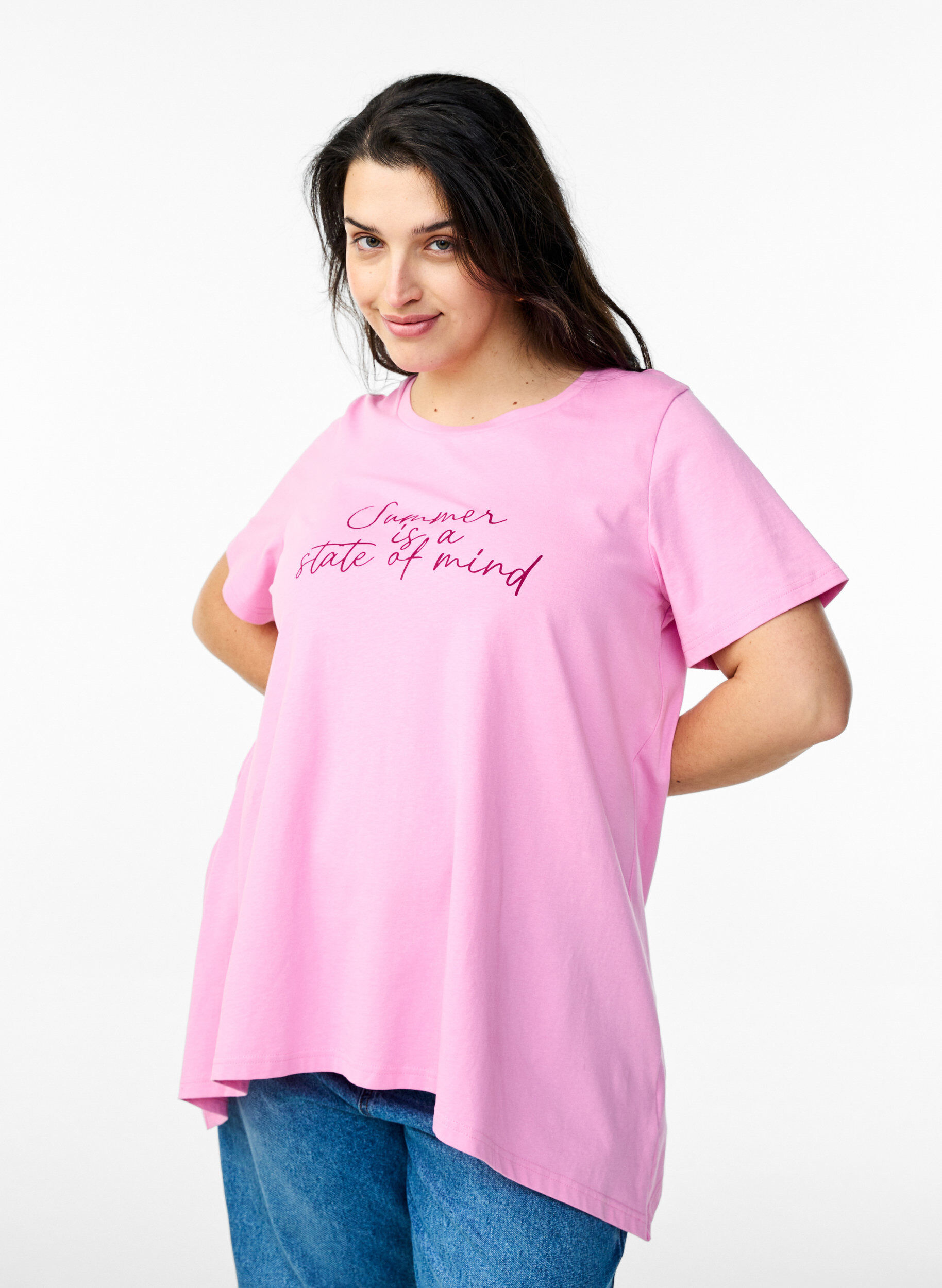 ZizzifashionT-shirt with a round neck and A-line shape, Pink, Model image number 0