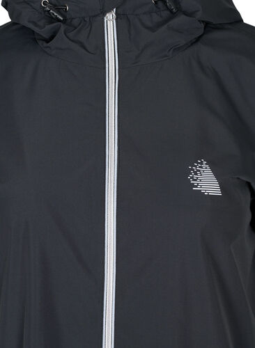 Hooded rain jacket with reflective piping, Black, Packshot image number 2