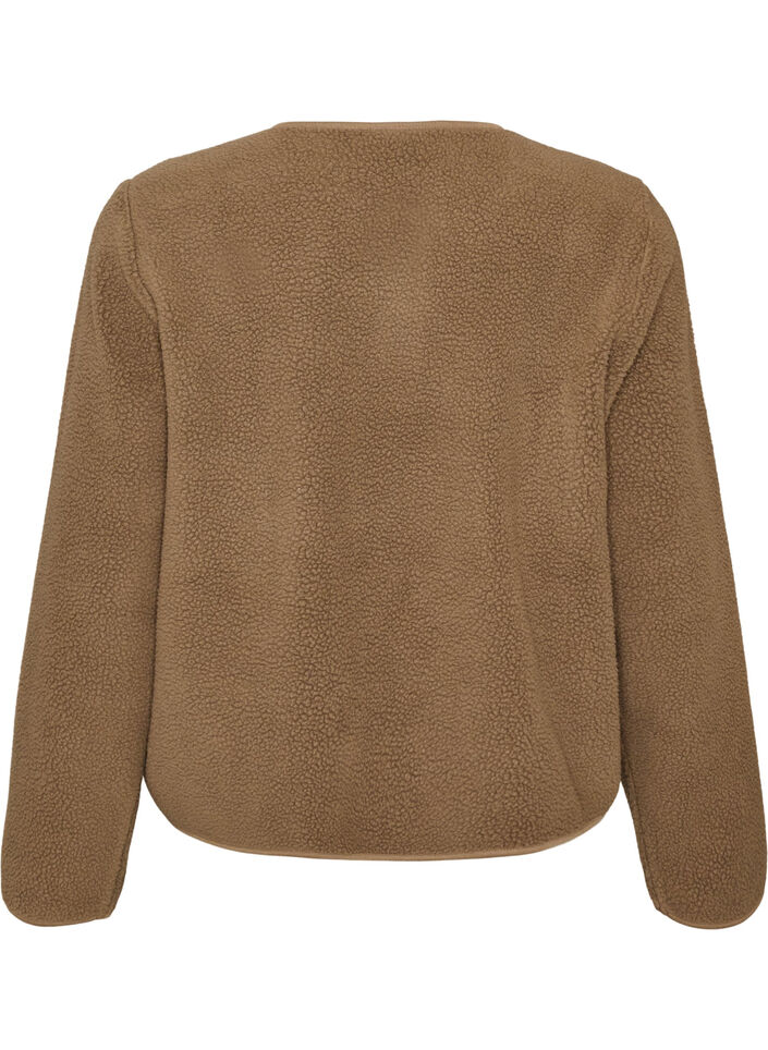 Teddy jacket with a round neck and buttons, Brown, Packshot image number 1