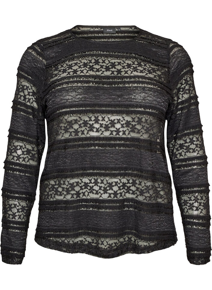 Lace blouse with long sleeves, Black, Packshot image number 0
