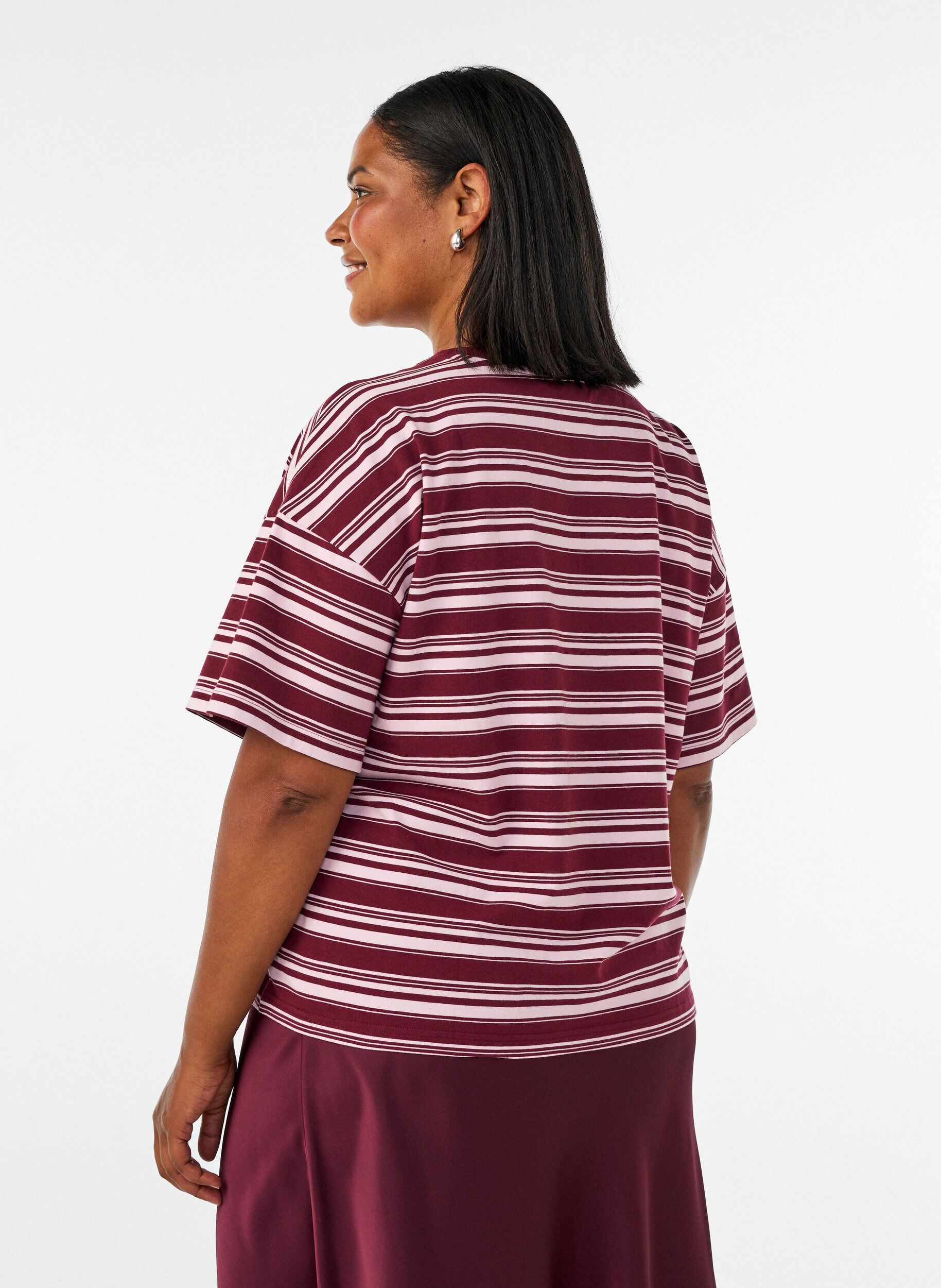 ZizzifashionBoxy T-shirt with striped pattern, Red, Model image number 2
