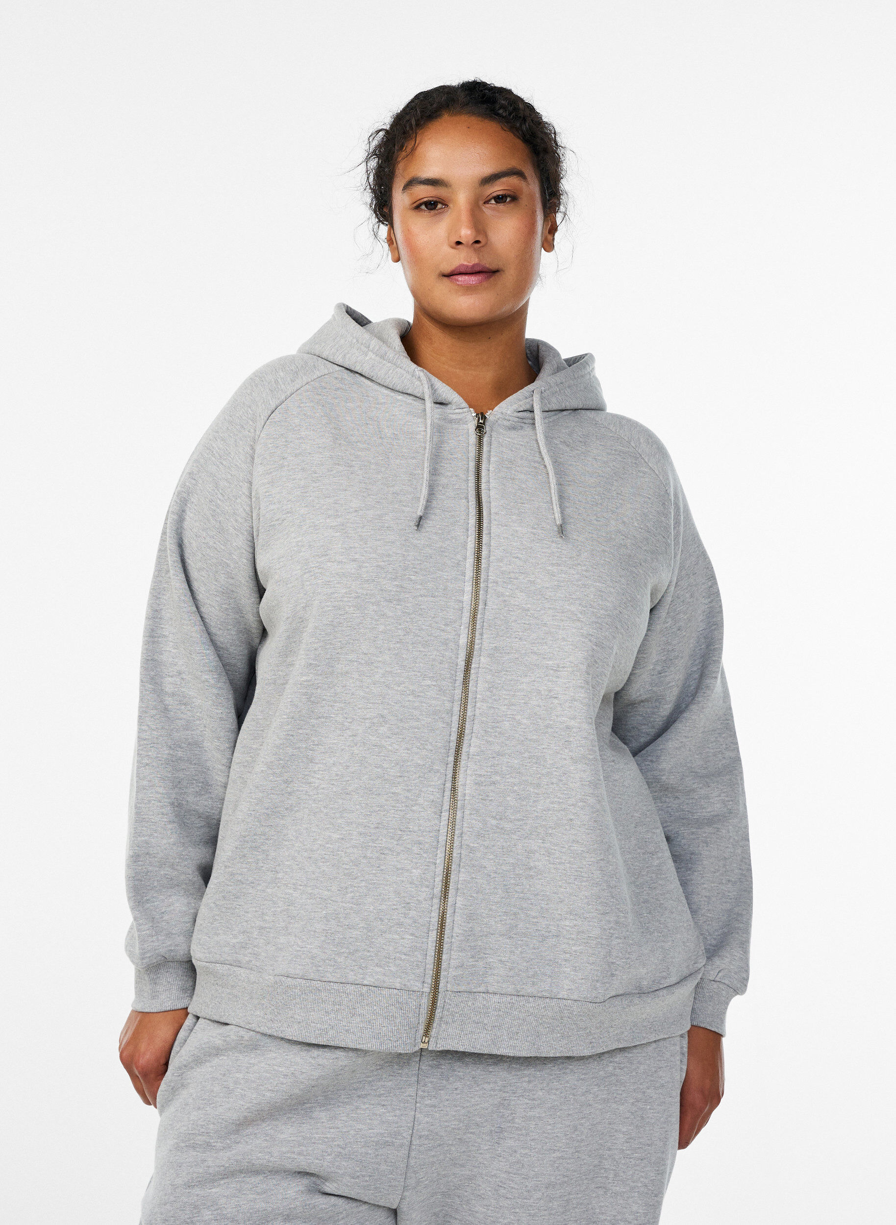 Hoodie with zip, Grey, Model