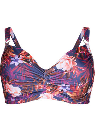 Printed bikini bra with underwire, Purple Flower, Packshot image number 0