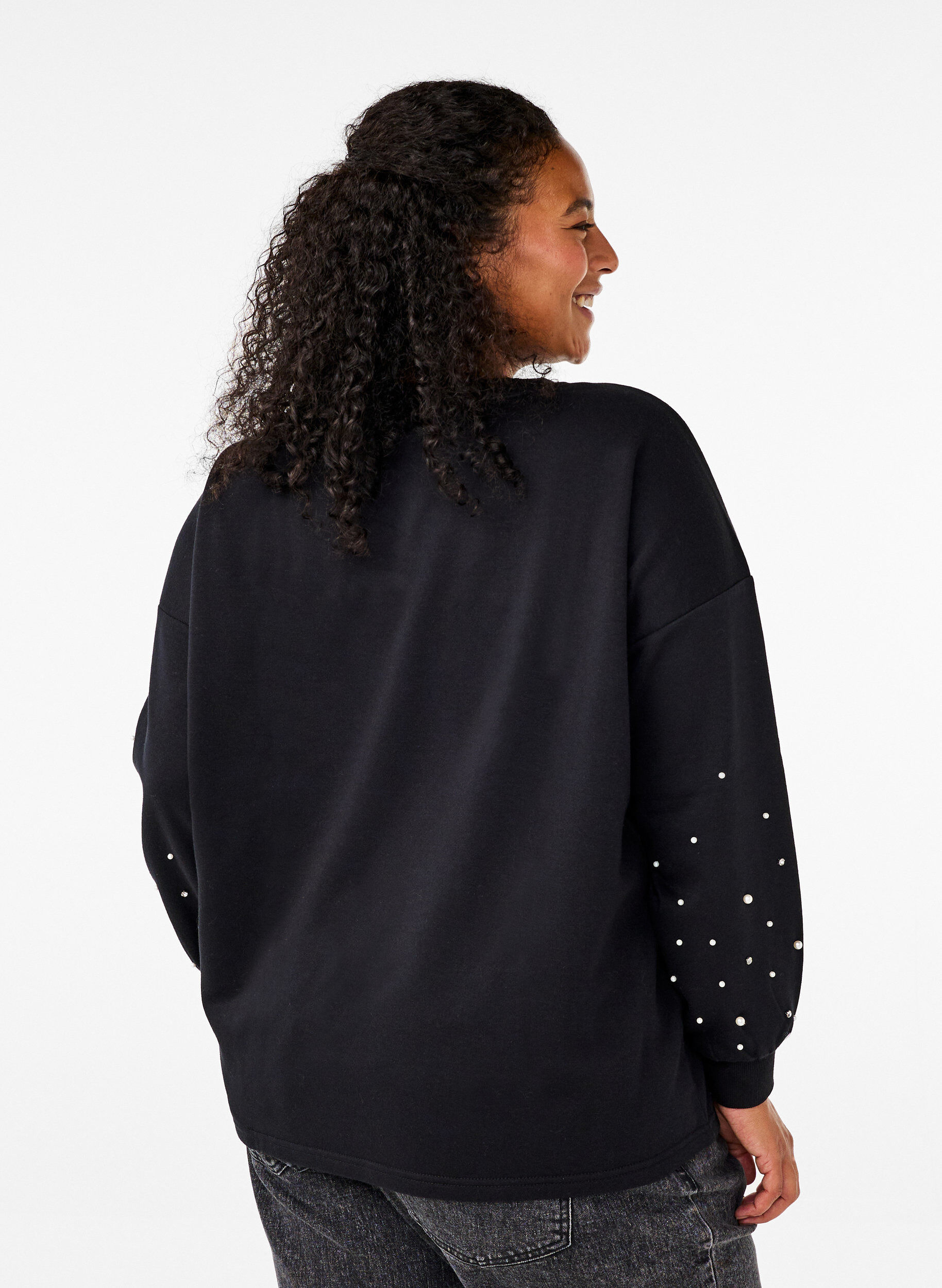 Zizzifashion Sweatshirt with beads, Black, Model image number 1