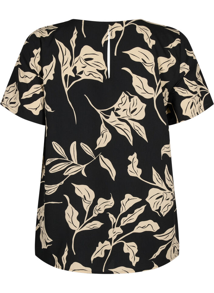 FLASH - Short sleeve blouse with print, Black Off White Fl., Packshot image number 1