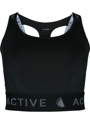 Sports bra with text print, Black, Packshot image number 0