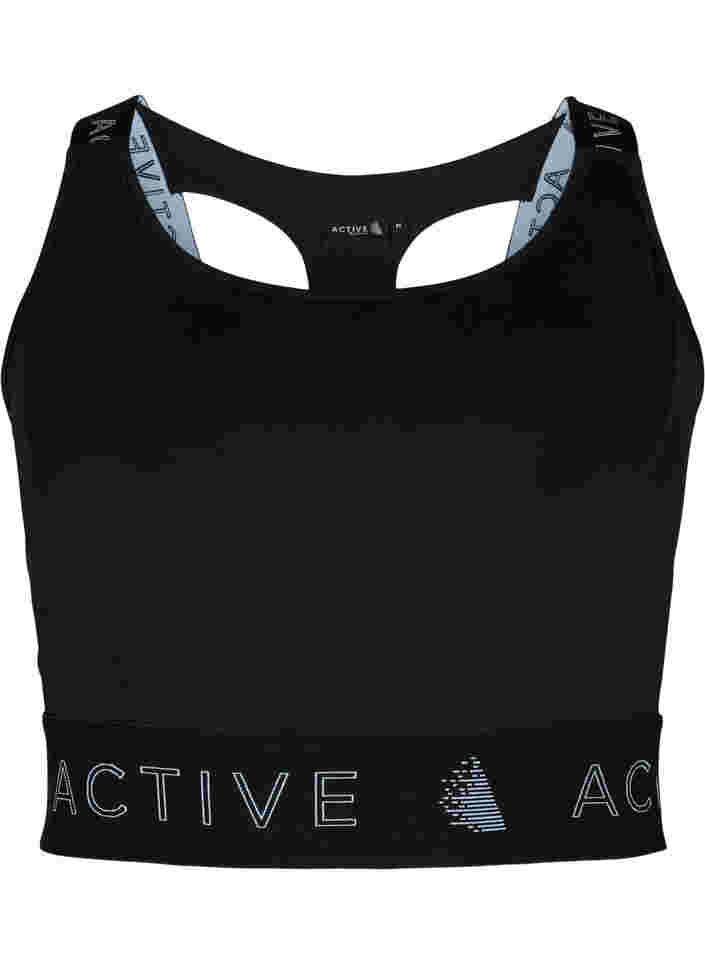 Sports bra with text print, Black, Packshot image number 0