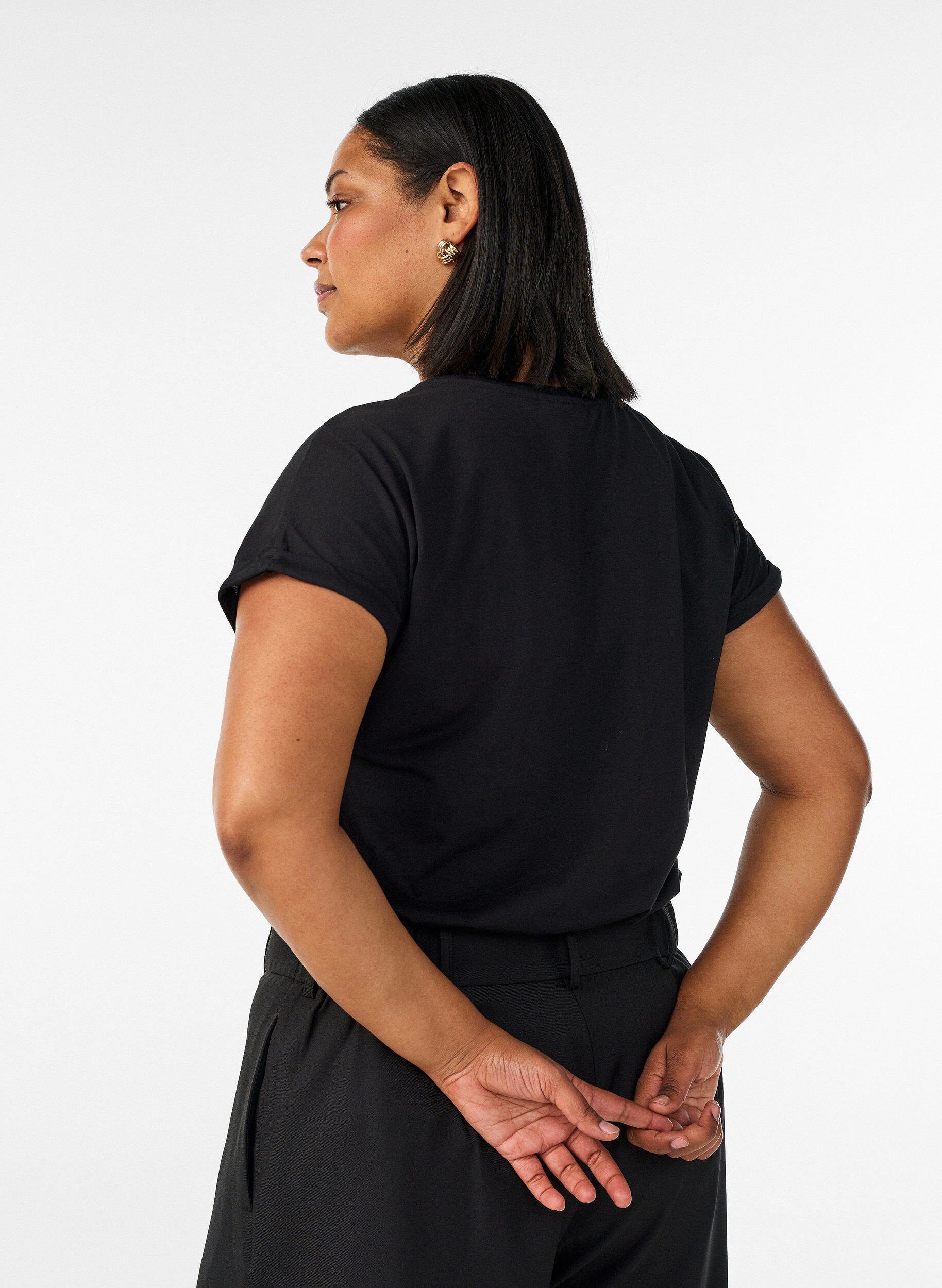 ZizzifashionShort sleeved cotton blend t-shirt, Black, Model image number 2