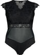 Bodystocking with lace and v-neckline, Black, Packshot image number 0
