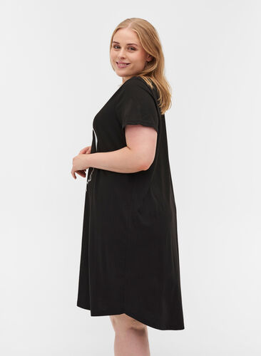 Short-sleeved cotton nightdress , Black W. Silver foil, Model image number 1