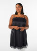 Long satin top with lace edges, Black, Model image number 0