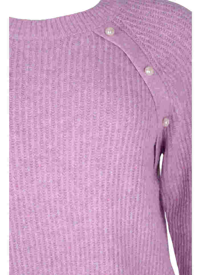 Melange knit sweater with pearl buttons, Purple Mel., Packshot image number 2