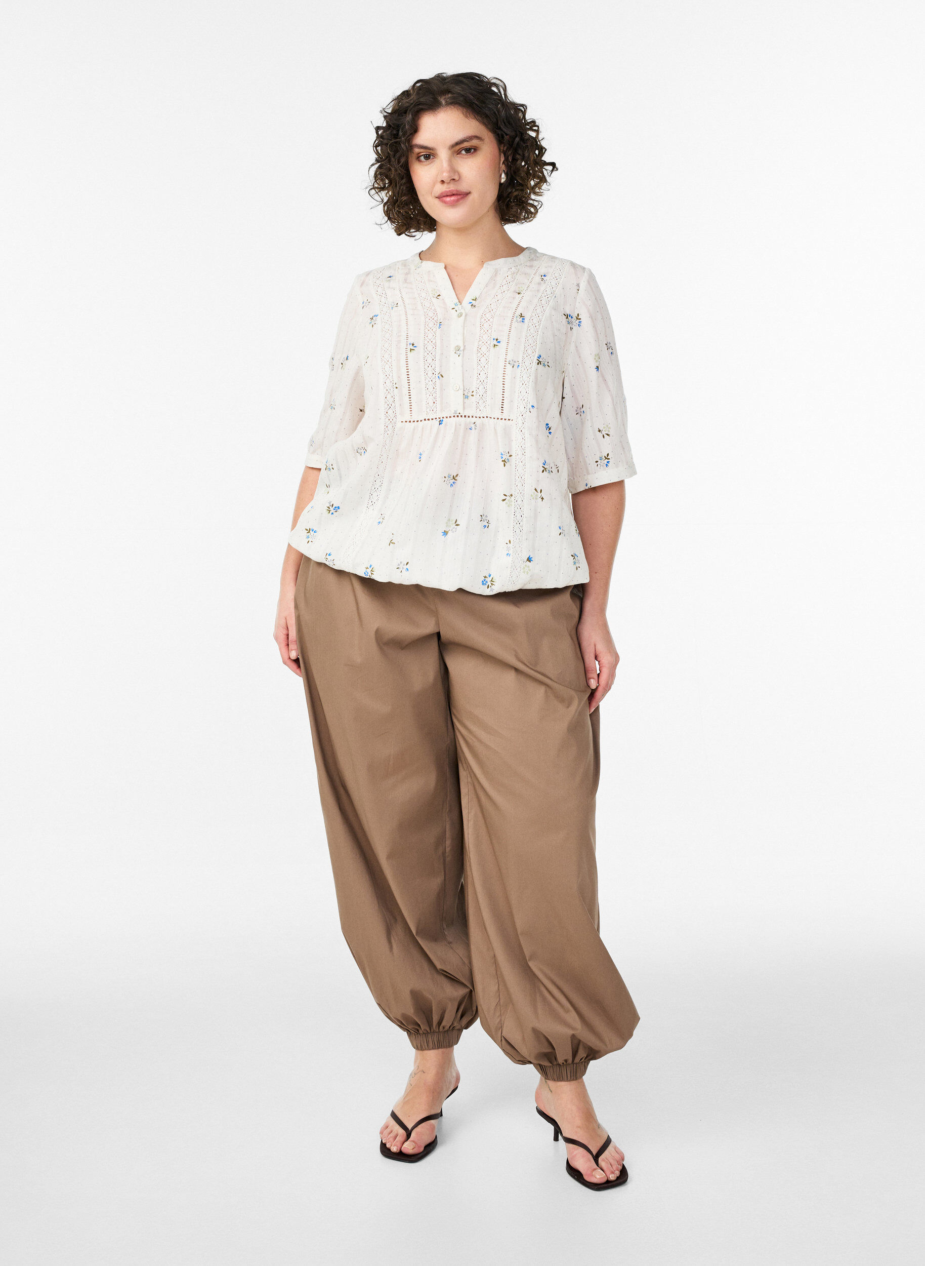 ZizzifashionBlouse with print and 1/2 sleeves, Vanilla, Model image number 1