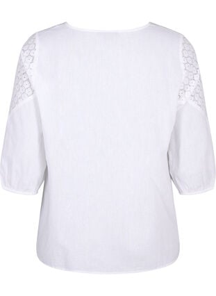 Blouse in a cotton mix with linen and crochet detail, Bright White, Packshot image number 1