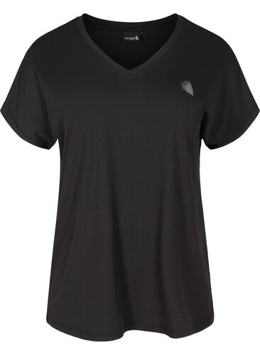 Short-sleeved sports T-shirt with V-neckline, Black, Packshot image number 0