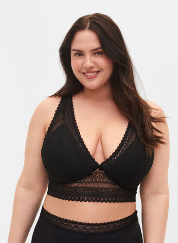 Lace bra with soft padding, Black, Model image number 0