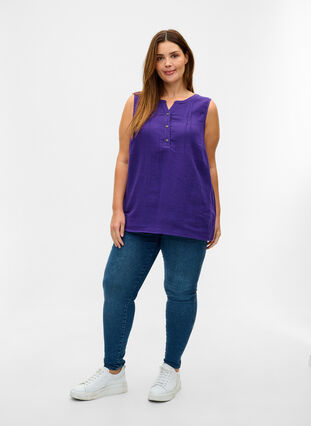 Cotton top with buttons, Violet Indigo, Model image number 2
