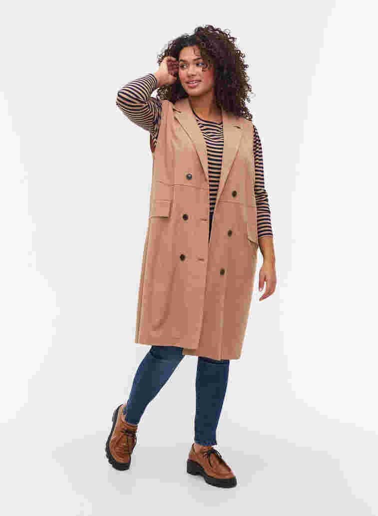 Long vest with double buttons, Burro, Model image number 2
