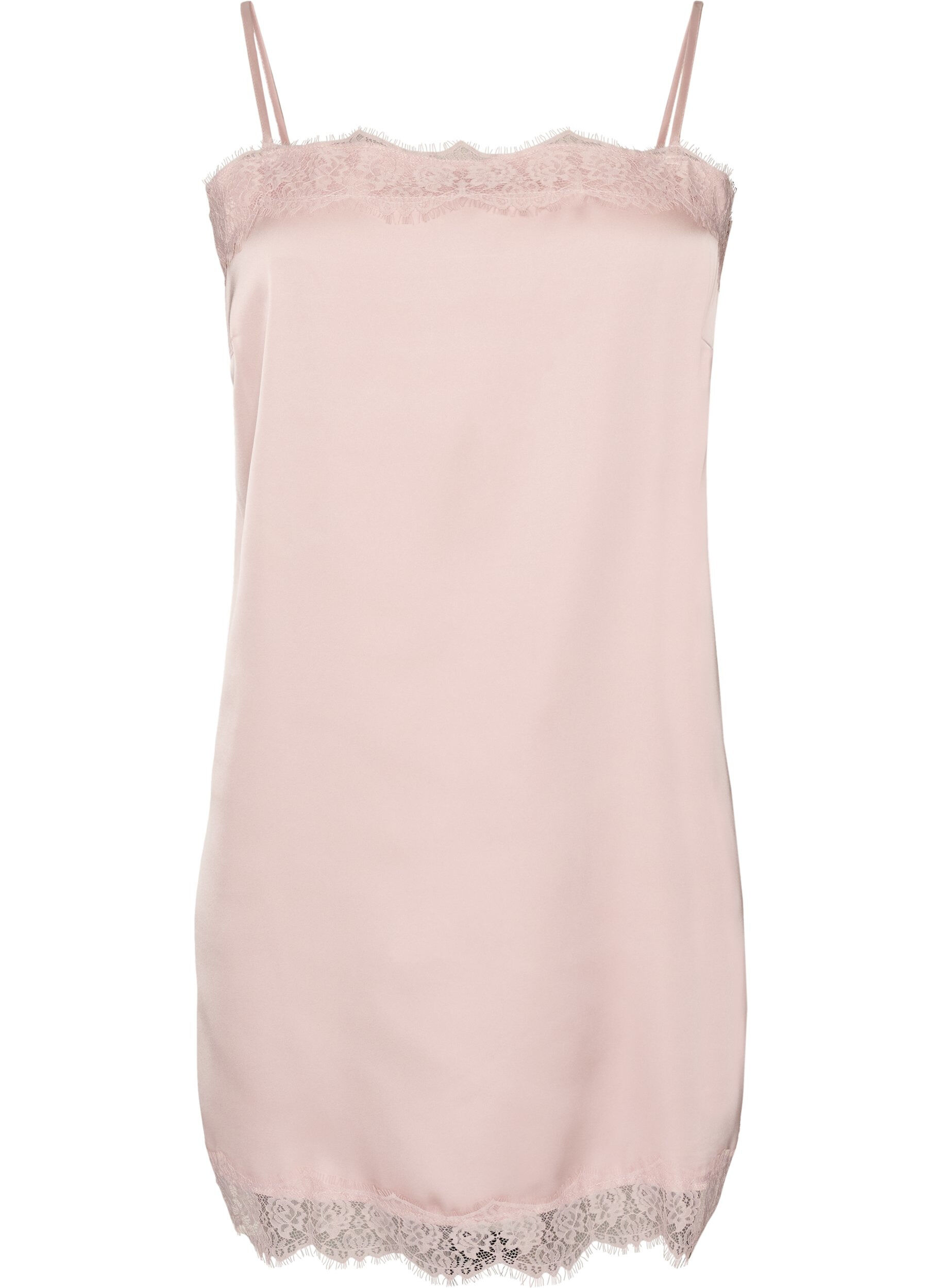 Long satin top with lace edges