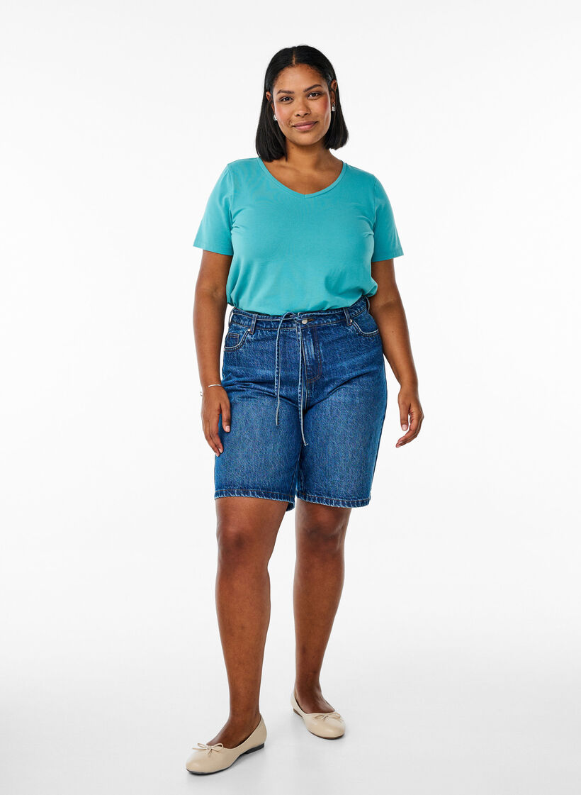 Basic plain cotton t-shirt, Blue, Model image number 1