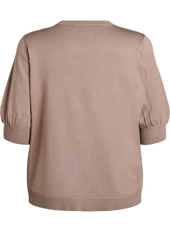 Knitted blouse with short sleeves and small bows, Beige, Packshot image number 1