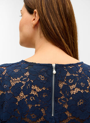 Lace blouse with 3/4 sleeves, Navy Blazer, Model image number 2