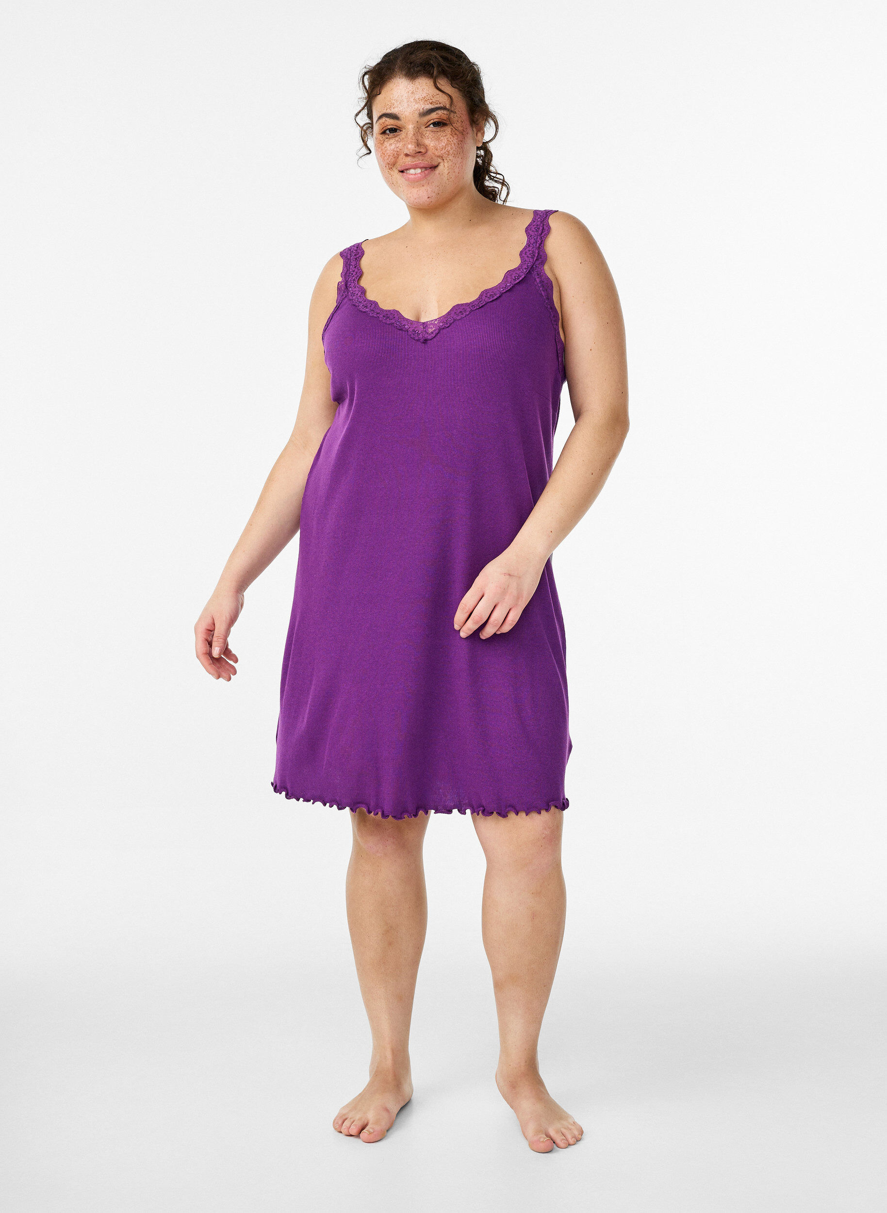 Zizzifashion Nightgown with lace hem, Purple, Model image number 1