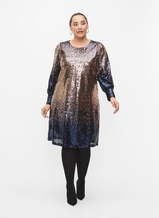 Sequin dress with balloon sleeves, Evening Blue Cobber, Model image number 4