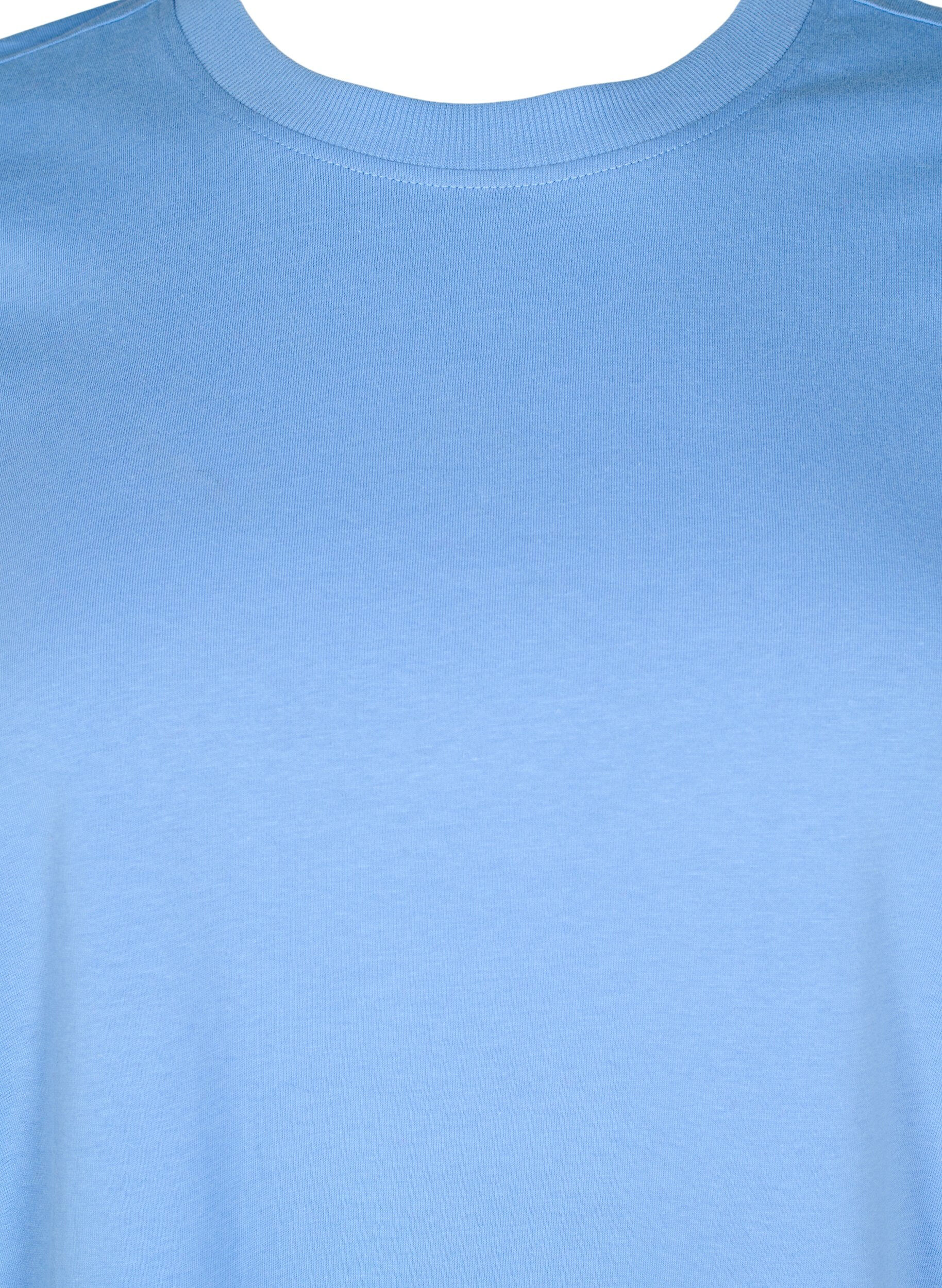 ZizzifashionBasic cotton T-shirt with round neck, Light Blue, Packshot image number 2