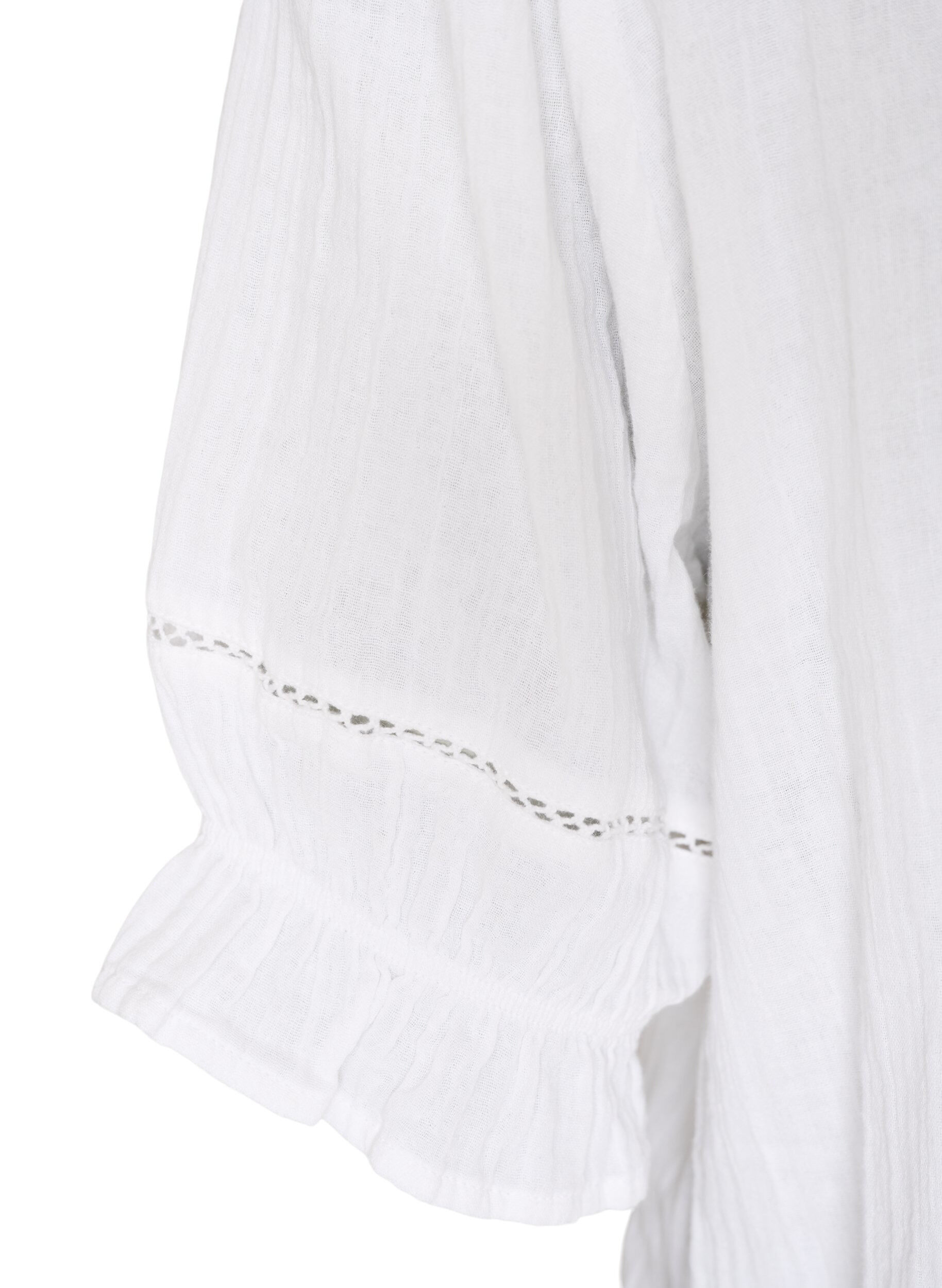 ZizzifashionShort-sleeved cotton muslin blouse with crochet trim, White, Packshot image number 3