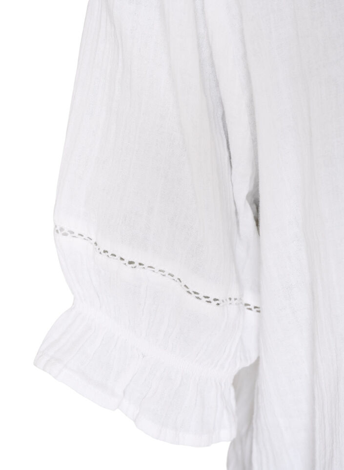 Short-sleeved cotton muslin blouse with crochet trim, White, Packshot image number 3