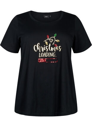 Christmas T-shirt with sequins, Black W. Loading, Packshot image number 0