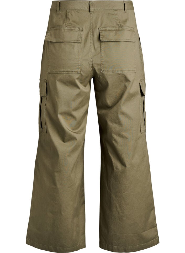 Wide-leg cargo trousers with a high waist, Green, Packshot