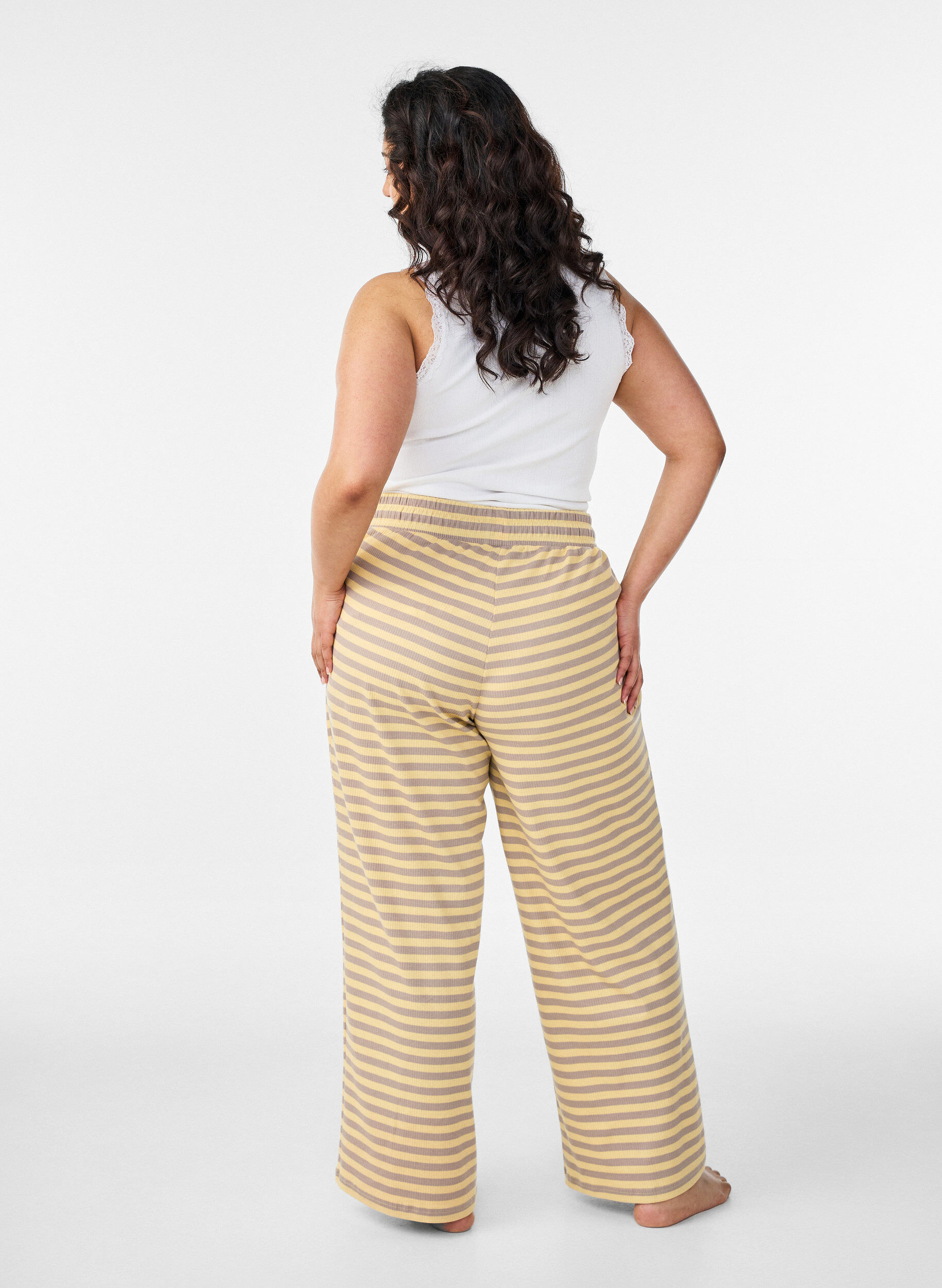 ZizzifashionStriped pyjama bottoms with a high waist and wide legs, Yellow, Model image number 1
