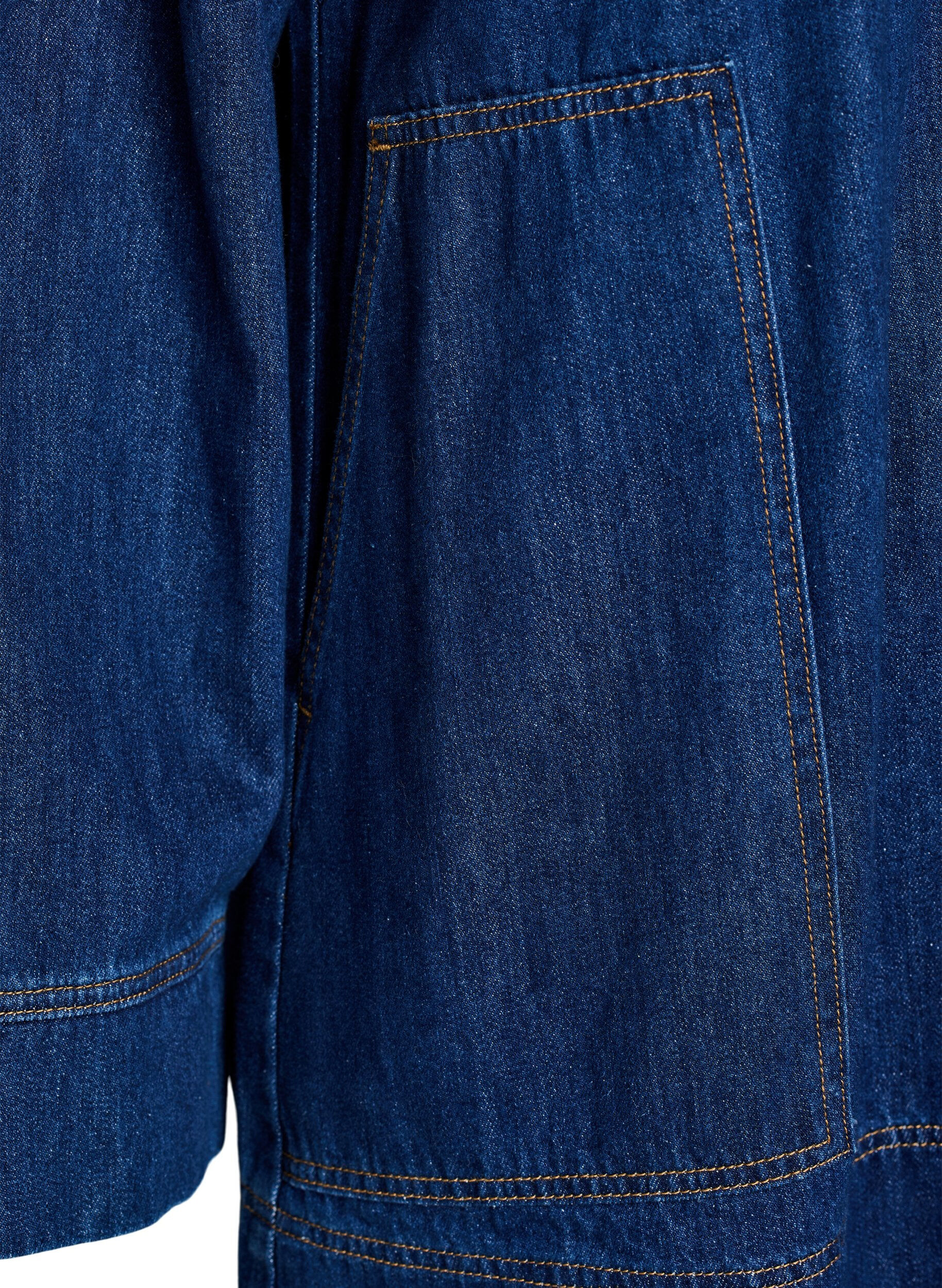 Zizzifashion Short denim dress with collar and button fastening, Blue, Packshot image number 3