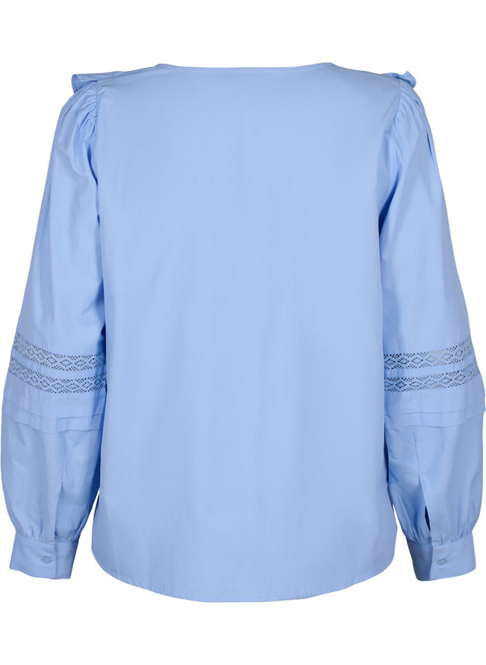 Blouse with ruffles and lace trim, Light Blue, Packshot image number 1