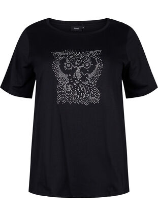 T-shirt in organic cotton with studs, Black Owl, Packshot image number 0