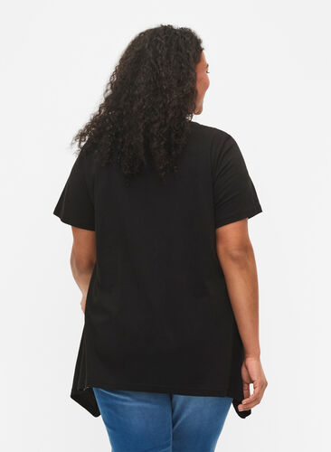 T-shirt in cotton with text print, Black HAPPY, Model image number 1