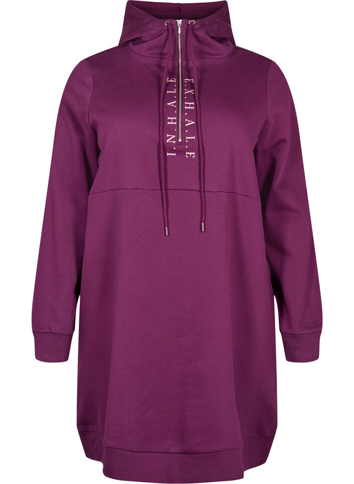 Sporty sweatshirt dress with hood, Pickled Beet/SilverP, Packshot image number 0