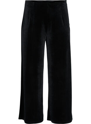 Wide leg velvet trousers, Black, Packshot image number 0